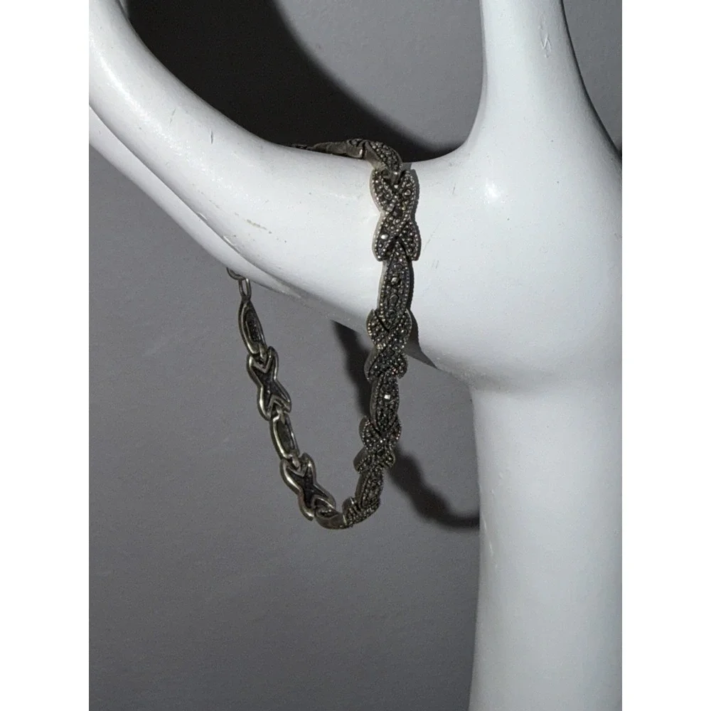 Sterling Silver 925 Marcasite XOXO Link Bracelet Dainty Vintage Art Deco 7